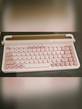 Pink Retro-Style Wireless Keyboard with Gold Accent - Home Office